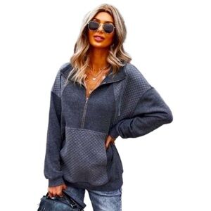 Women's Zip Up Solid Hoodie Pullover. Grey